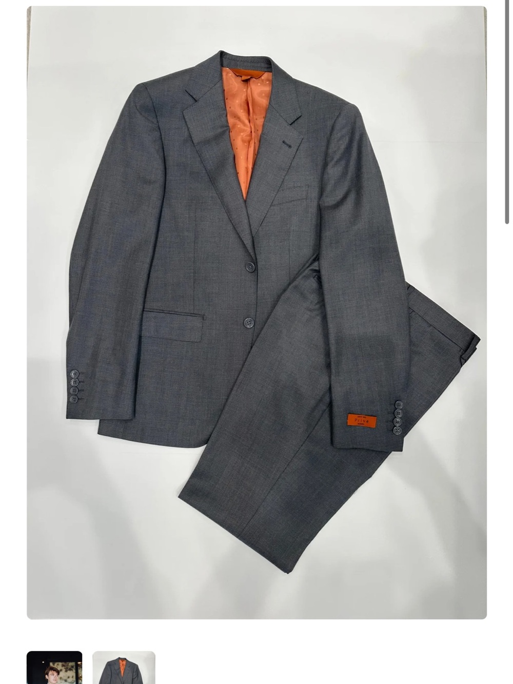 Men's Baroni Prive Gray Two-Piece Suit with Orange Lining